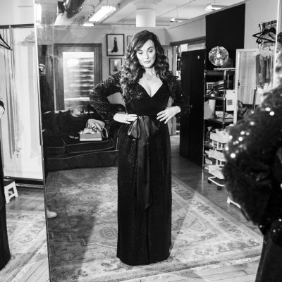 NEW YORK-  MAY 3 : Melissa Errico is fitted for an evening gown by Eric Winterling inside the fitting room at his company's atelier on Monday, May 3, 2021, in New York City.  (Photo by Landon Nordeman)