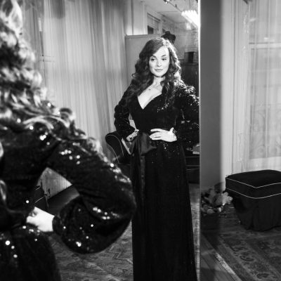 NEW YORK-  MAY 3 : Melissa Errico is fitted for an evening gown by Eric Winterling inside the fitting room at his company's atelier on Monday, May 3, 2021, in New York City.  (Photo by Landon Nordeman)