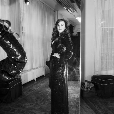 NEW YORK-  MAY 3 : Melissa Errico is fitted for an evening gown by Eric Winterling inside the fitting room at his company's atelier on Monday, May 3, 2021, in New York City.  (Photo by Landon Nordeman)