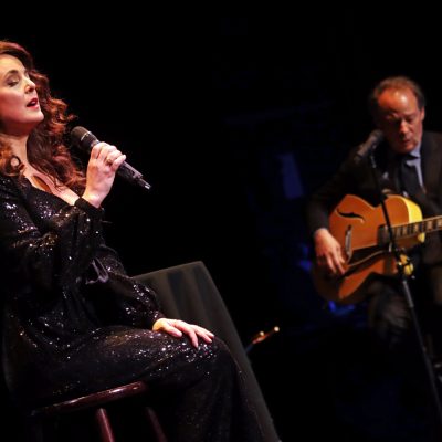 Melissa Errico and Adam Gopnik in "Il Parle, Elle Chante: Love, Desire & Mystery" with the pianist Tedd Firth at Florence Gould Hall on Thursday night, May 6, 2021. Photo by Hiroyuki Ito